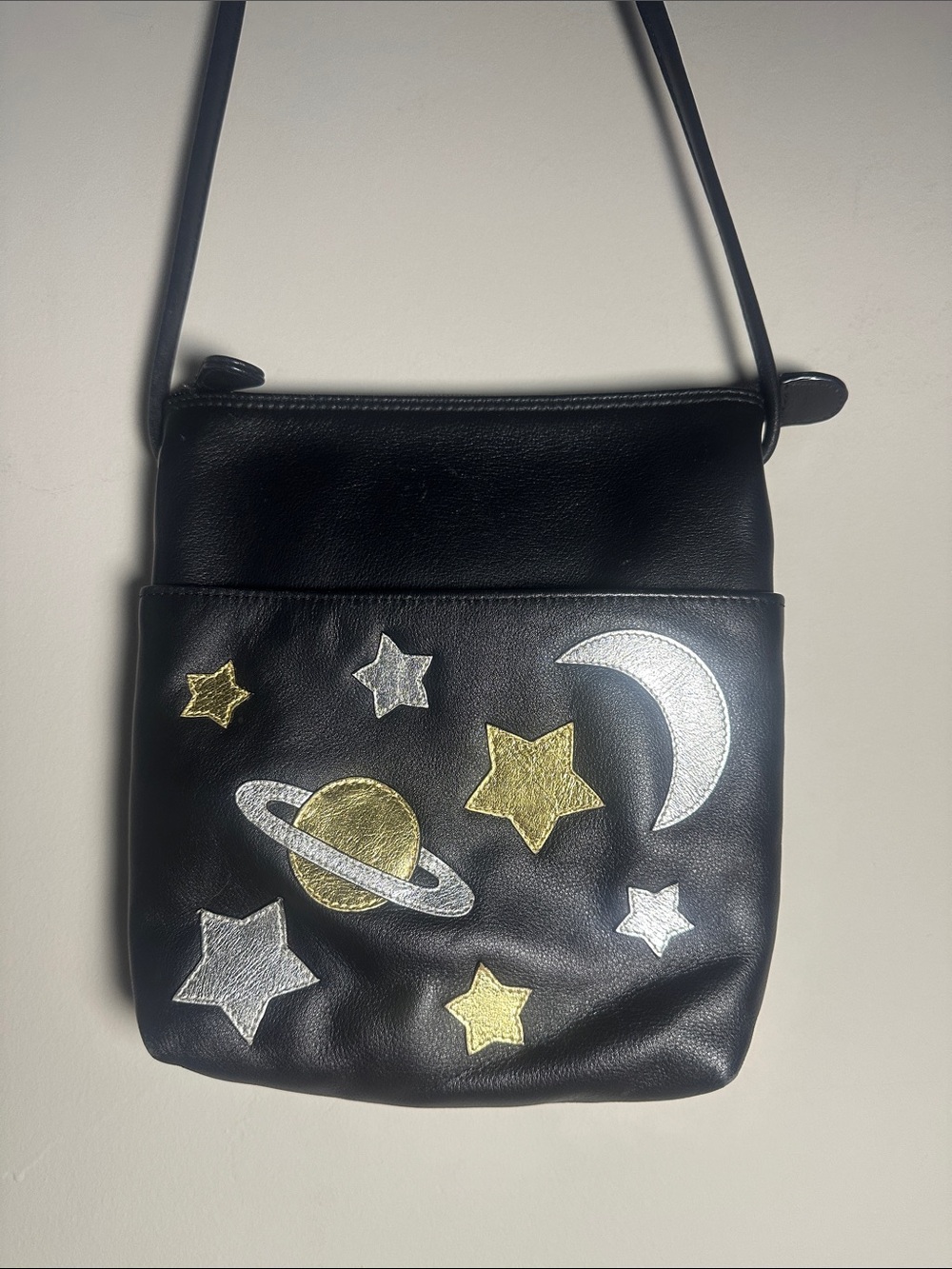 ili New York Black Crossbody Bag Celestial Metallic Stars & Moon